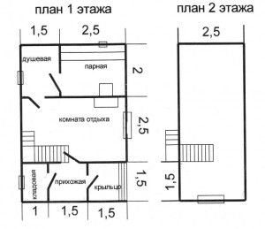 Чертеж первого этажа дома с баней